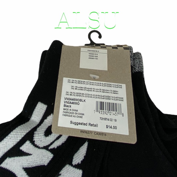 VANS Men’s Crew 2 pack Socks Black, size 9-13 - Picture 3 of 8